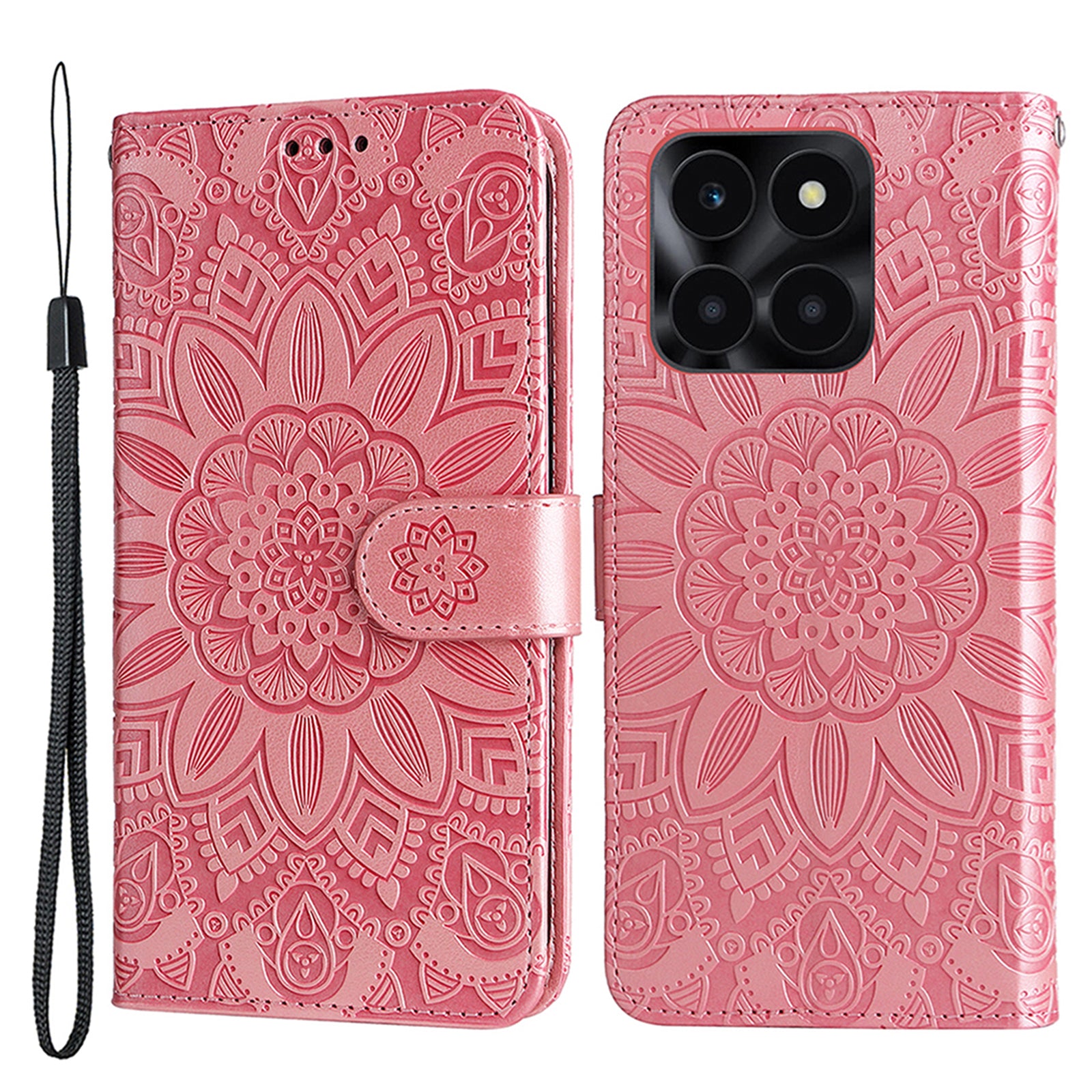 For Honor X6a 4G Case PU Leather Sunflower Imprinted Phone Cover Wallet Stand Shell
