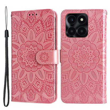 For Honor X6a 4G Case PU Leather Sunflower Imprinted Phone Cover Wallet Stand Shell