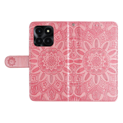 For Honor X6a 4G Case PU Leather Sunflower Imprinted Phone Cover Wallet Stand Shell