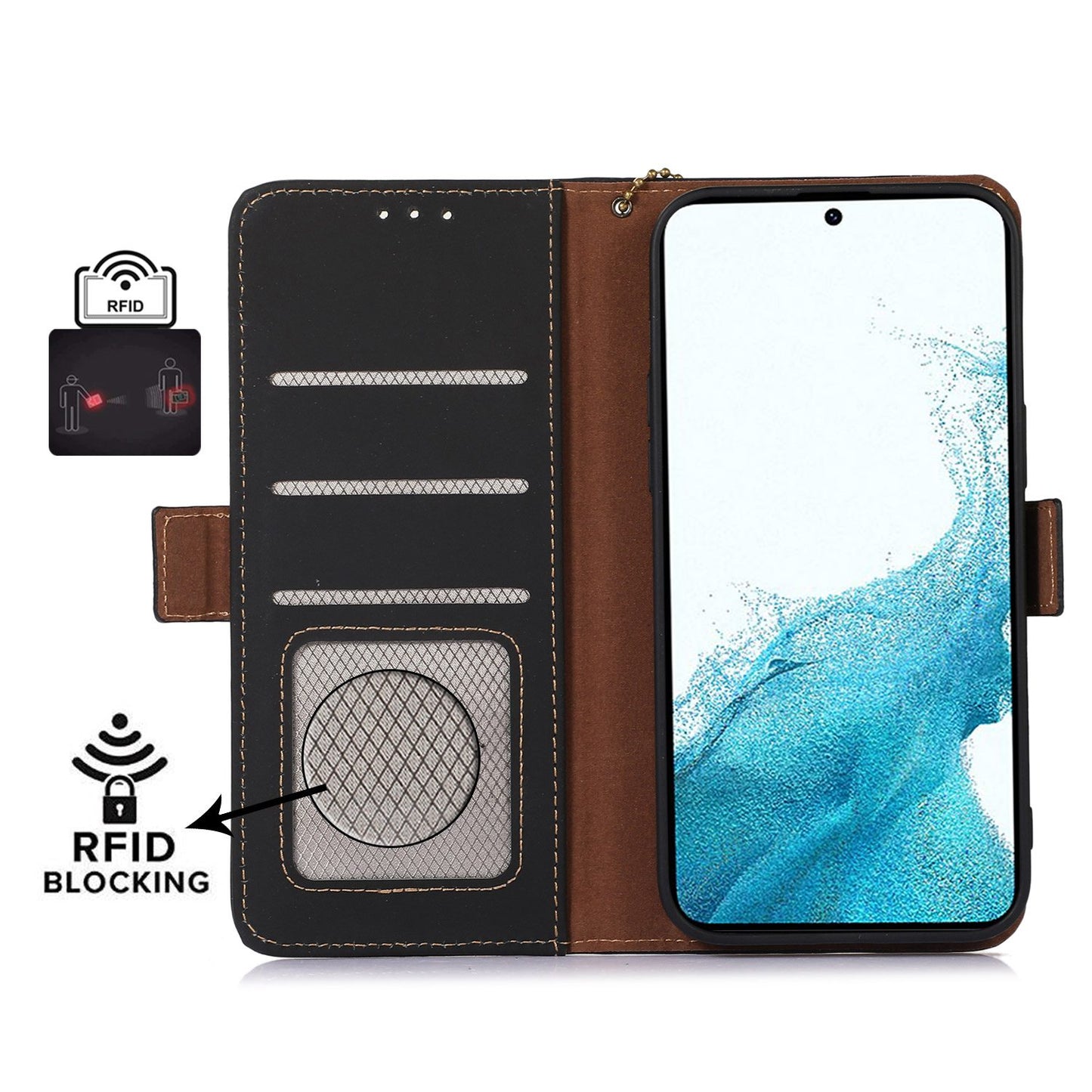 For Samsung Galaxy A05 4G Case RFID Blocking Genuine Cow Leather Flip Phone Cover