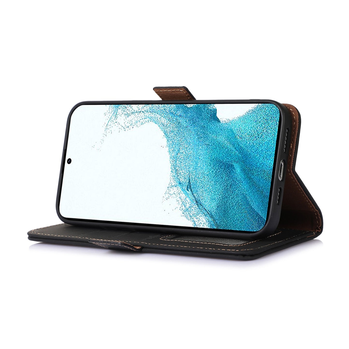 For Samsung Galaxy A05 4G Case RFID Blocking Genuine Cow Leather Flip Phone Cover