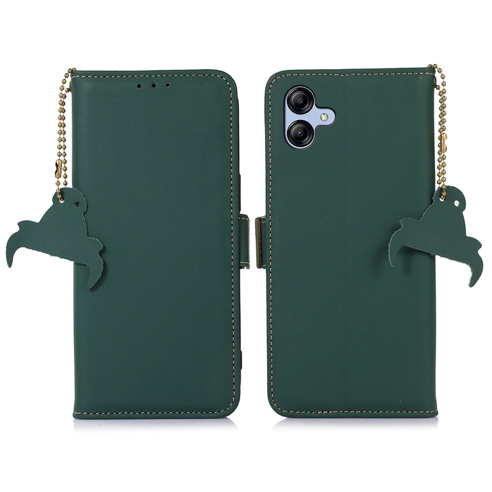 For Samsung Galaxy A05 4G Case RFID Blocking Genuine Cow Leather Flip Phone Cover