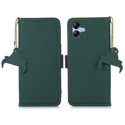 For Samsung Galaxy A05 4G Case RFID Blocking Genuine Cow Leather Flip Phone Cover