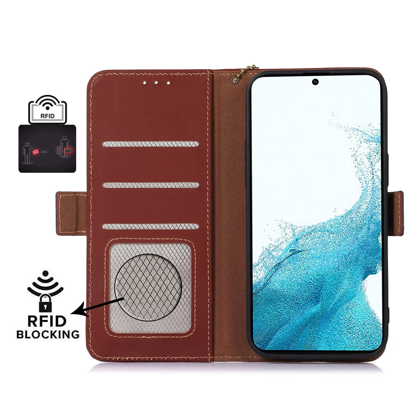 For Samsung Galaxy A05 4G Case RFID Blocking Genuine Cow Leather Flip Phone Cover