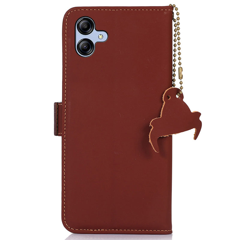 For Samsung Galaxy A05 4G Case RFID Blocking Genuine Cow Leather Flip Phone Cover