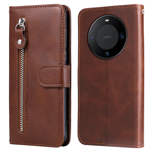 For Huawei Mate 60 Pro Case Shockproof Calf Texture Zipper Wallet Stand Smartphone Cover