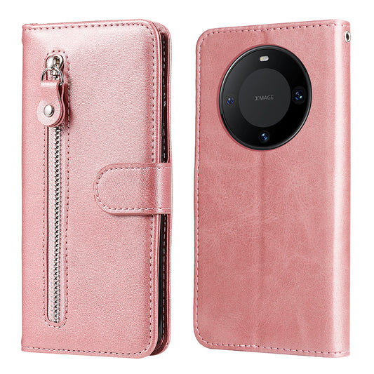 For Huawei Mate 60 Pro Case Shockproof Calf Texture Zipper Wallet Stand Smartphone Cover