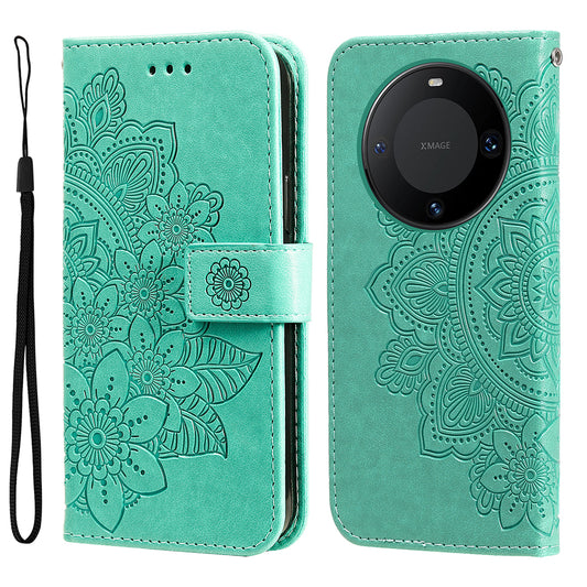 For Huawei Mate 60 Pro Case Flower Imprinted PU Leather Stand Cover Anti-drop Wallet
