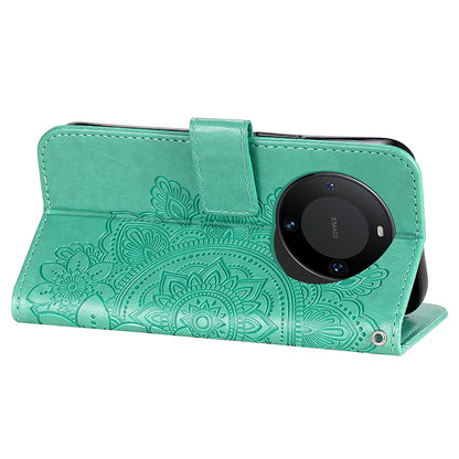 For Huawei Mate 60 Pro Case Flower Imprinted PU Leather Stand Cover Anti-drop Wallet
