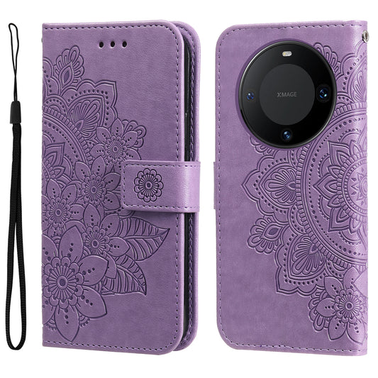 For Huawei Mate 60 Pro Case Flower Imprinted PU Leather Stand Cover Anti-drop Wallet