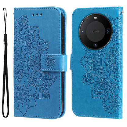 For Huawei Mate 60 Pro Case Flower Imprinted PU Leather Stand Cover Anti-drop Wallet
