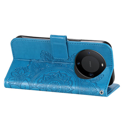 For Huawei Mate 60 Pro Case Flower Imprinted PU Leather Stand Cover Anti-drop Wallet