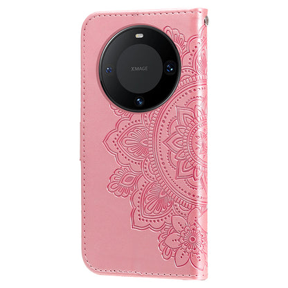 For Huawei Mate 60 Pro Case Flower Imprinted PU Leather Stand Cover Anti-drop Wallet