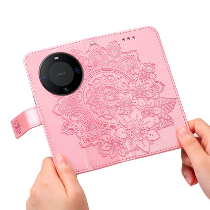 For Huawei Mate 60 Pro Case Flower Imprinted PU Leather Stand Cover Anti-drop Wallet
