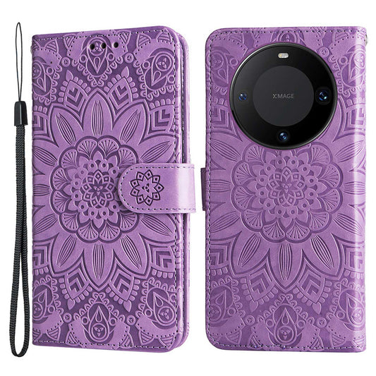 For Huawei Mate 60 Pro Case Wallet Stand Shell PU Leather Sunflower Imprinted Phone Cover