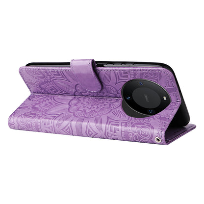 For Huawei Mate 60 Pro Case Wallet Stand Shell PU Leather Sunflower Imprinted Phone Cover