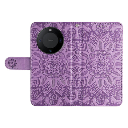 For Huawei Mate 60 Pro Case Wallet Stand Shell PU Leather Sunflower Imprinted Phone Cover