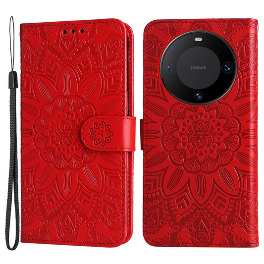 For Huawei Mate 60 Pro Case Wallet Stand Shell PU Leather Sunflower Imprinted Phone Cover