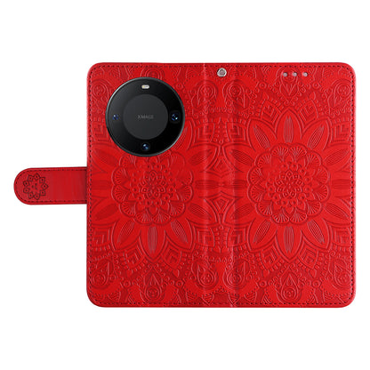 For Huawei Mate 60 Pro Case Wallet Stand Shell PU Leather Sunflower Imprinted Phone Cover