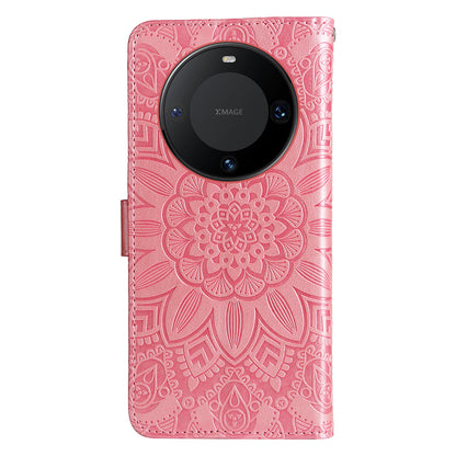 For Huawei Mate 60 Pro Case Wallet Stand Shell PU Leather Sunflower Imprinted Phone Cover