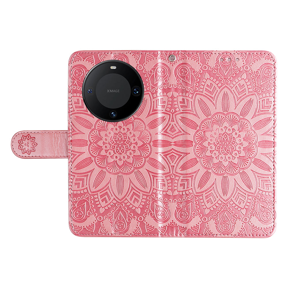 For Huawei Mate 60 Pro Case Wallet Stand Shell PU Leather Sunflower Imprinted Phone Cover
