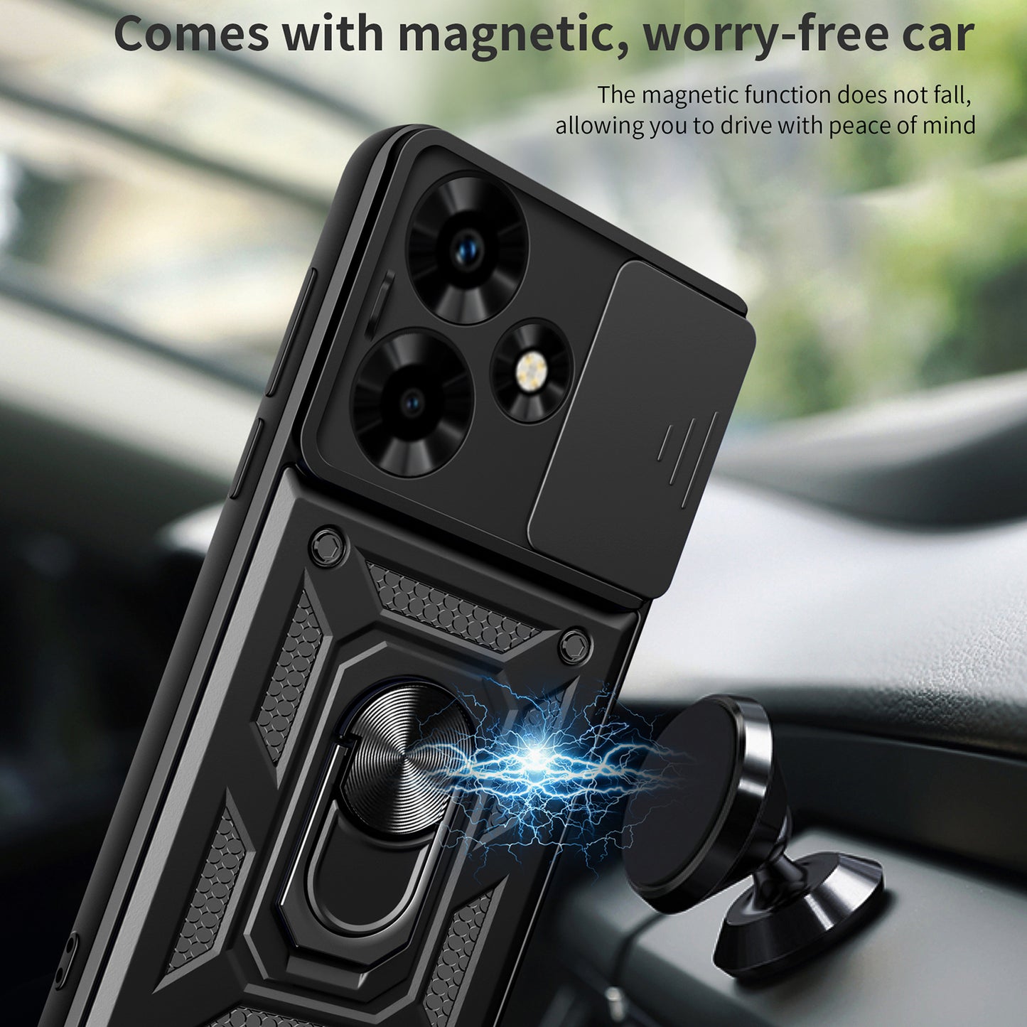 For Infinix Hot 30 Back Case Slide Lens Lid PC+TPU Kickstand Phone Cover