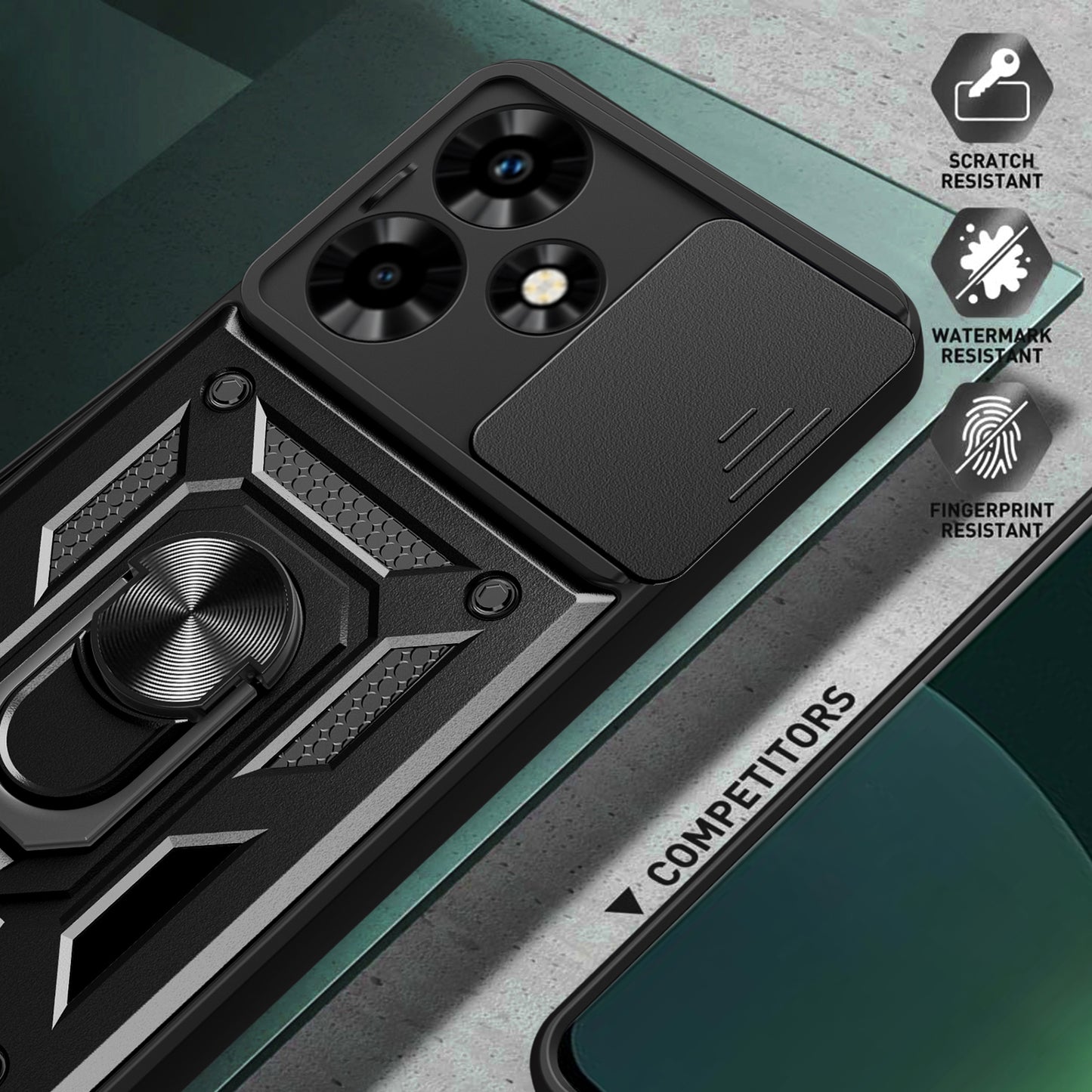For Infinix Hot 30 Back Case Slide Lens Lid PC+TPU Kickstand Phone Cover