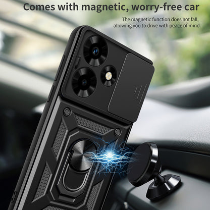 For Infinix Hot 30 Back Case Slide Lens Lid PC+TPU Kickstand Phone Cover