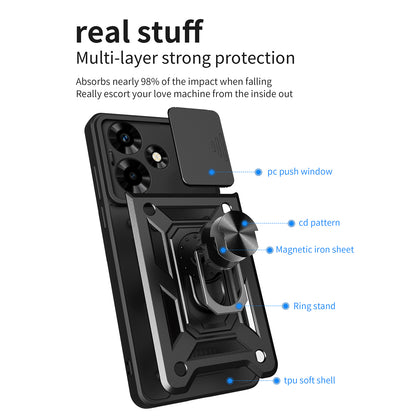 For Infinix Hot 30 Back Case Slide Lens Lid PC+TPU Kickstand Phone Cover