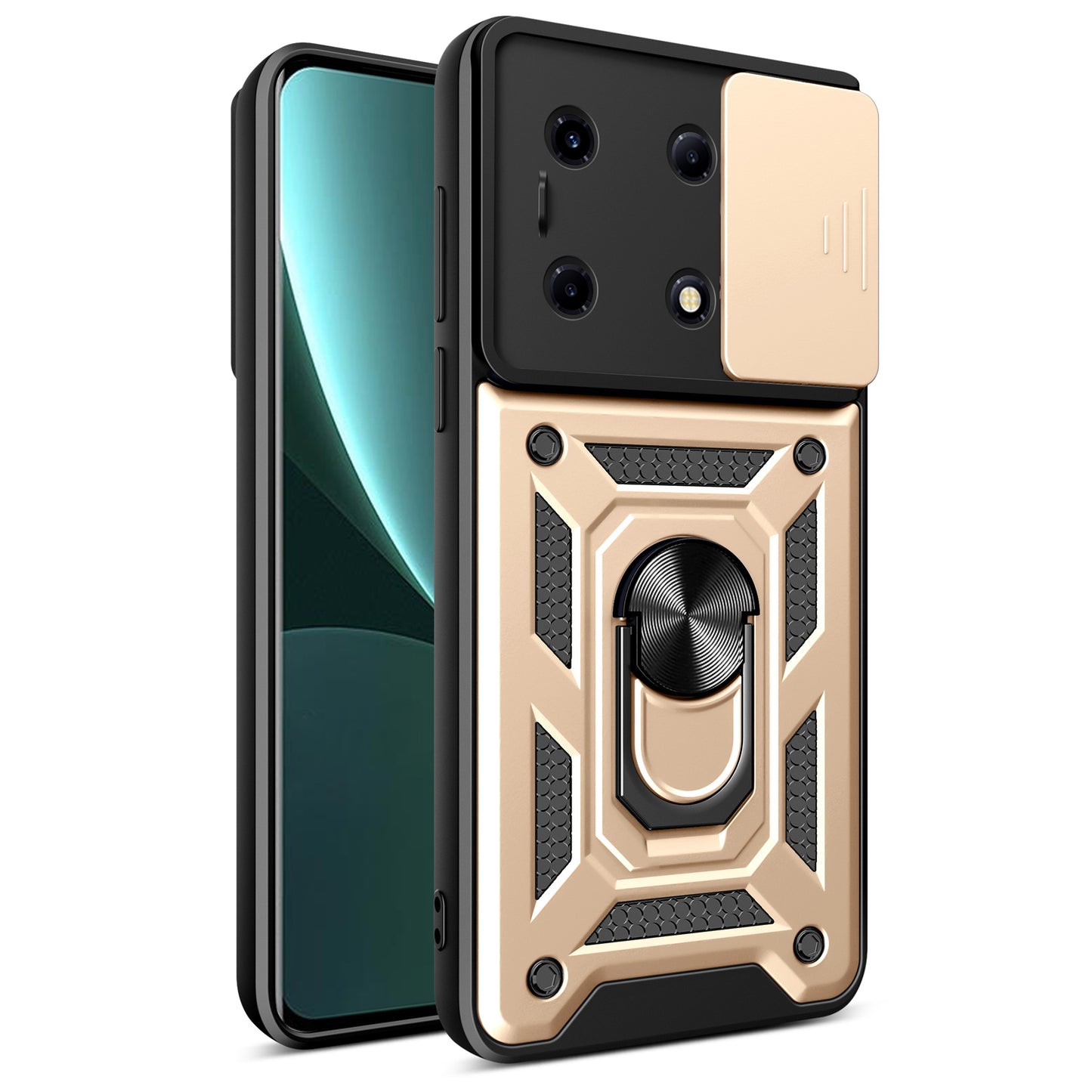 For Infinix Note 30 VIP 5G Case PC+TPU Kickstand Phone Cover with Slide Lens Lid
