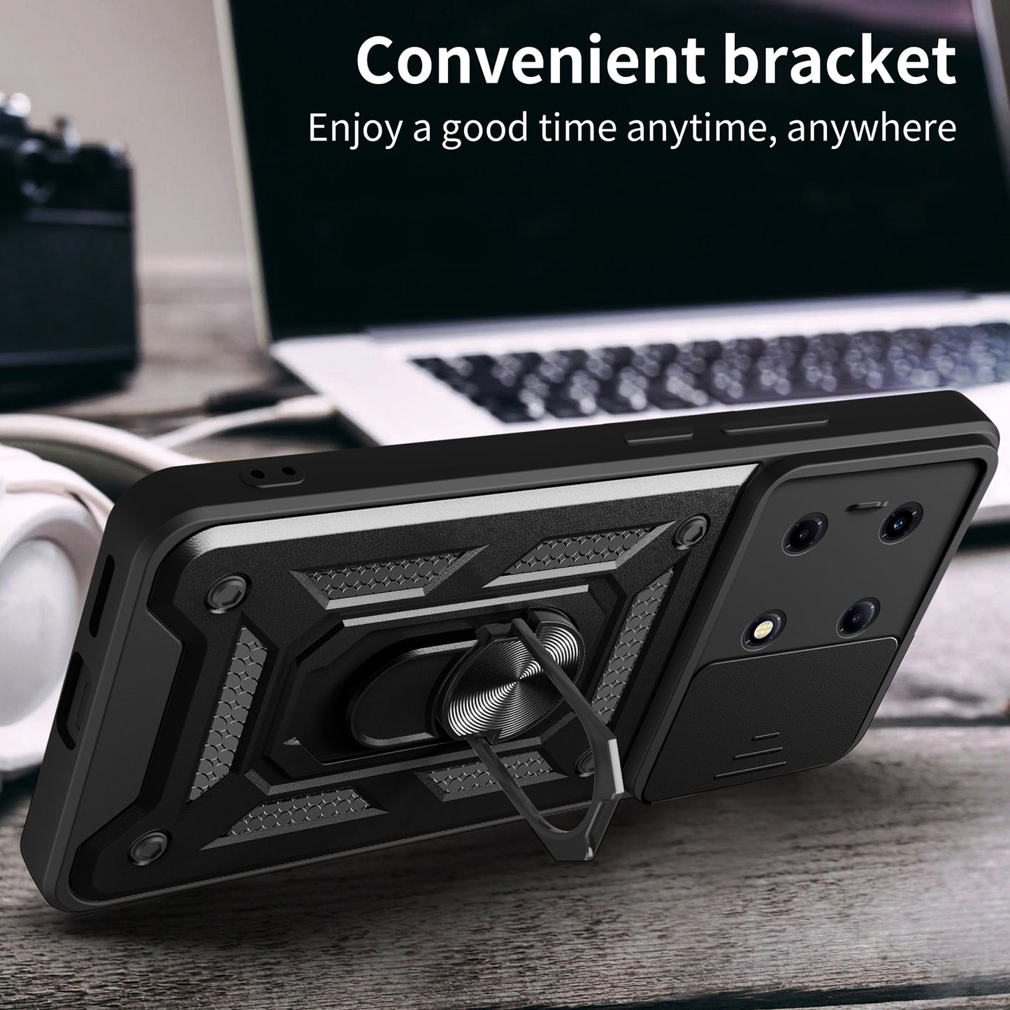 For Infinix Note 30 VIP 5G Case PC+TPU Kickstand Phone Cover with Slide Lens Lid