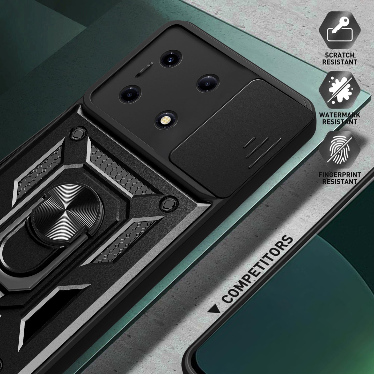 For Infinix Note 30 VIP 5G Case PC+TPU Kickstand Phone Cover with Slide Lens Lid