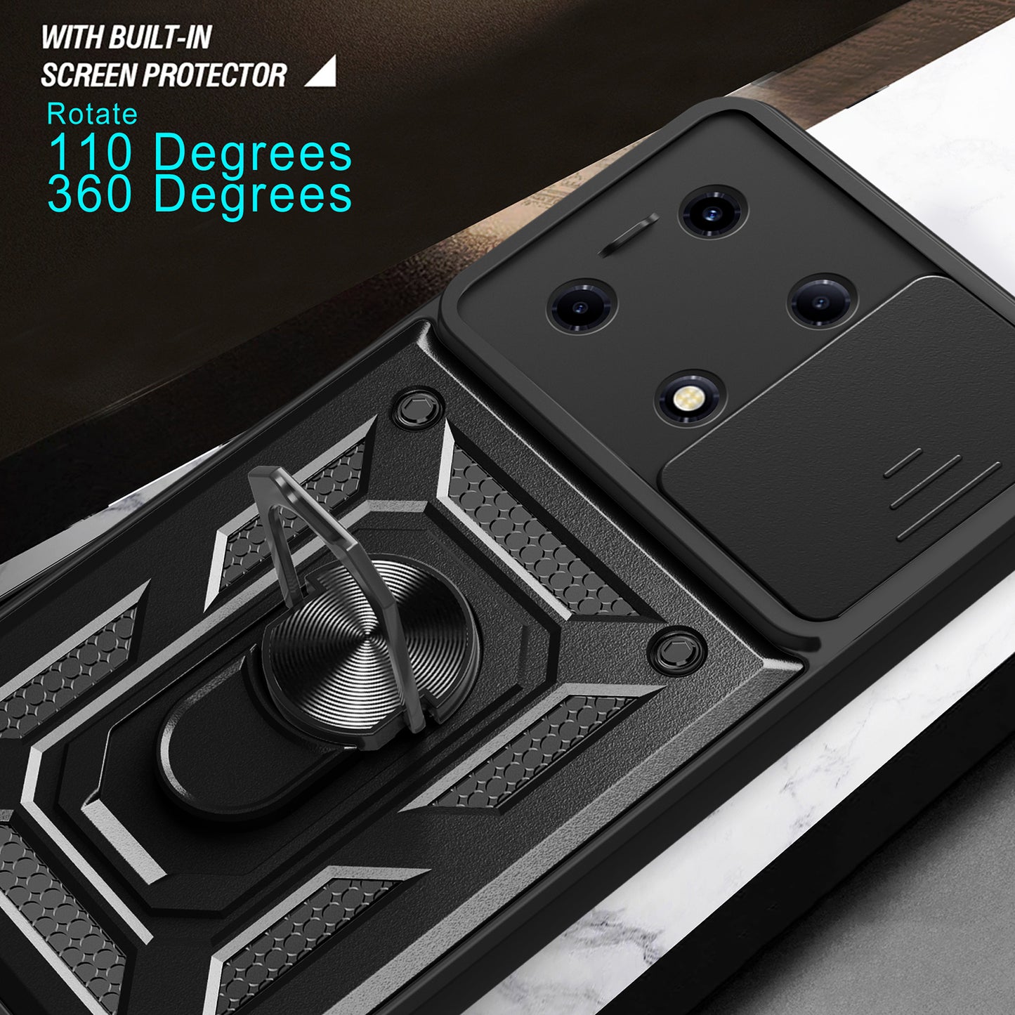 For Infinix Note 30 VIP 5G Case PC+TPU Kickstand Phone Cover with Slide Lens Lid