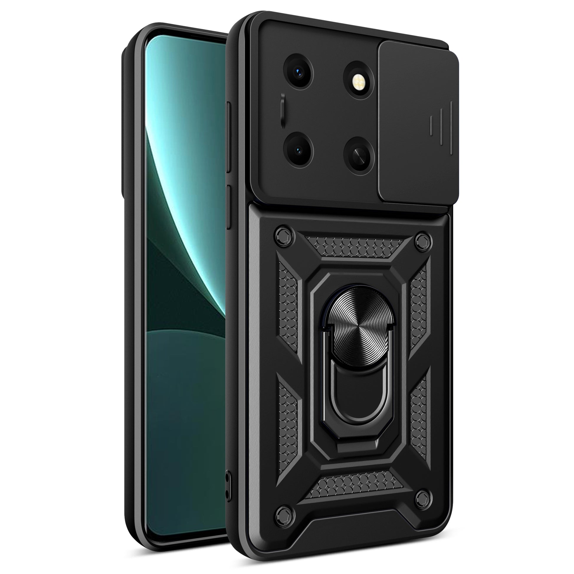 For Infinix Note 30i 4G Cover PC+TPU Slide Lens Guard Phone Case with Kickstand
