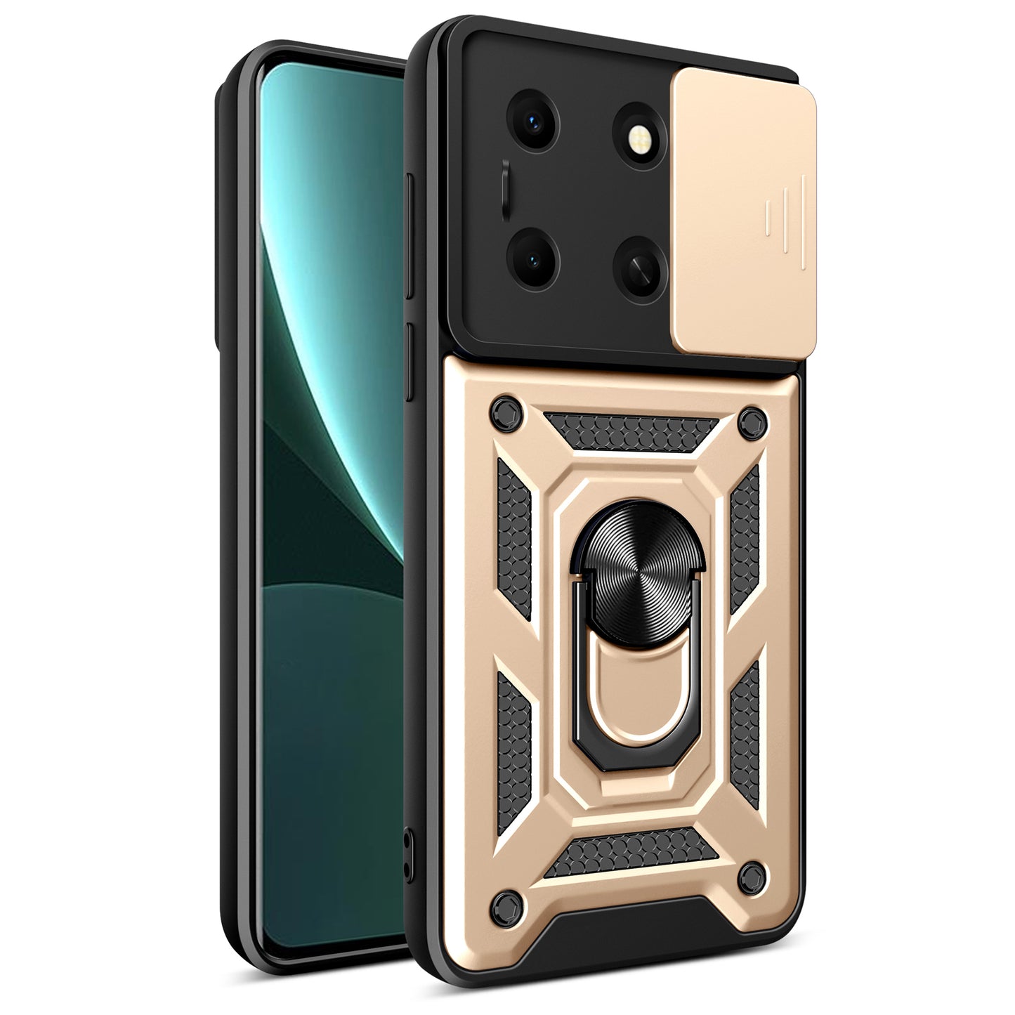 For Infinix Note 30i 4G Cover PC+TPU Slide Lens Guard Phone Case with Kickstand