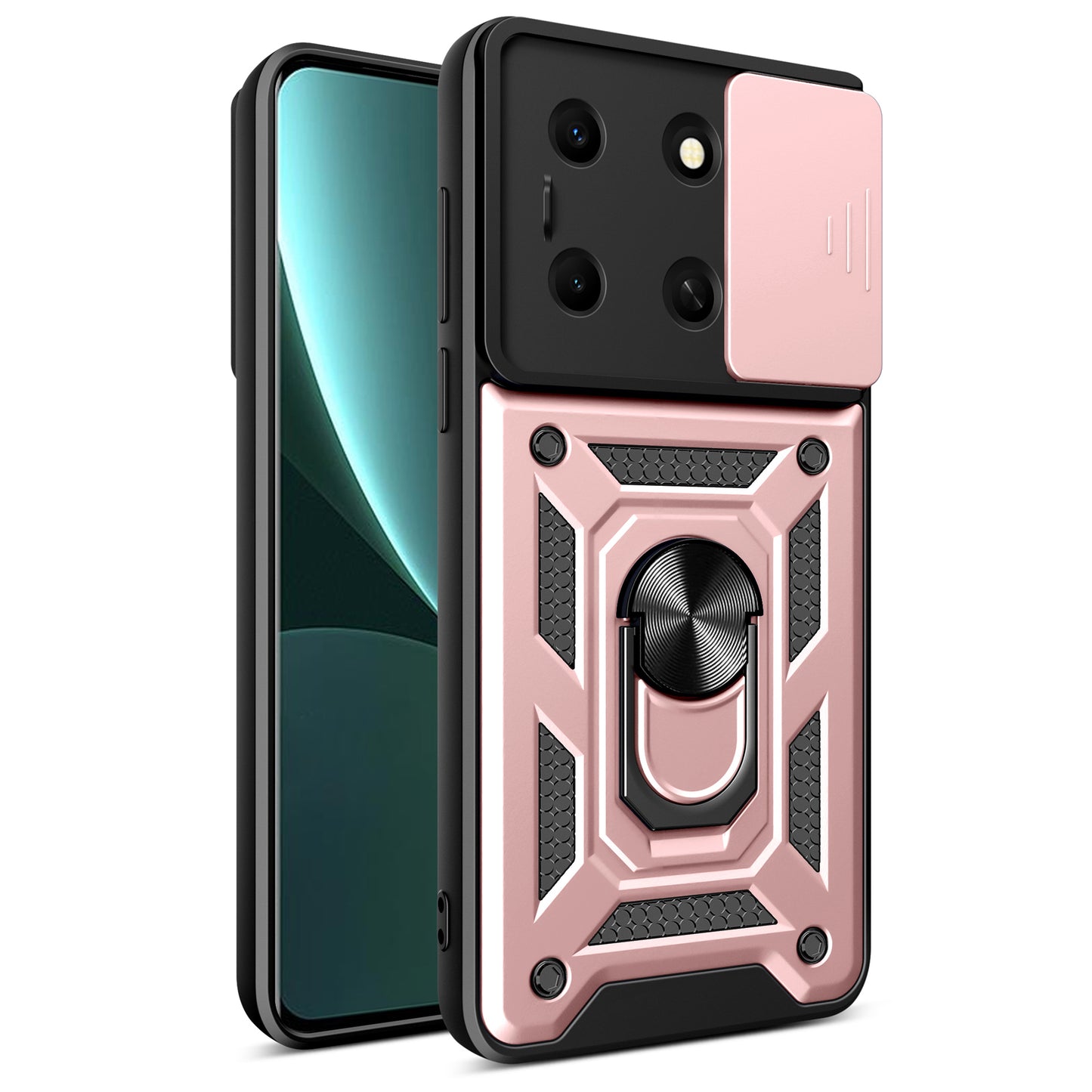 For Infinix Note 30i 4G Cover PC+TPU Slide Lens Guard Phone Case with Kickstand