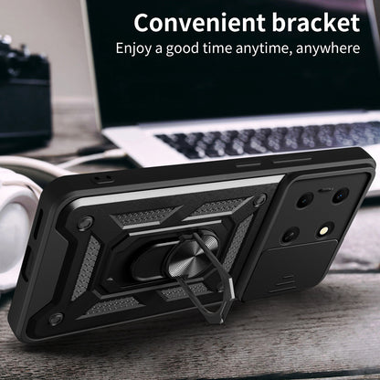 For Infinix Note 30i 4G Cover PC+TPU Slide Lens Guard Phone Case with Kickstand