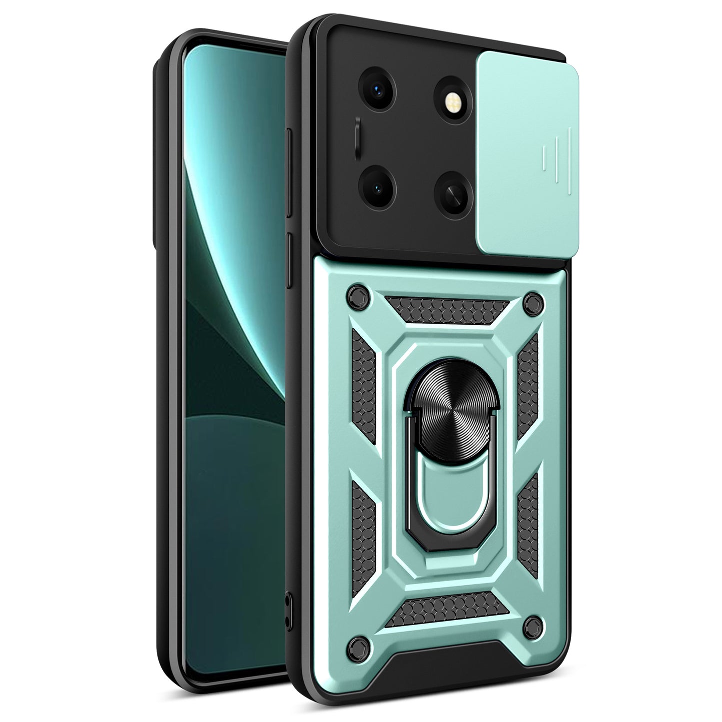 For Infinix Note 30i 4G Cover PC+TPU Slide Lens Guard Phone Case with Kickstand