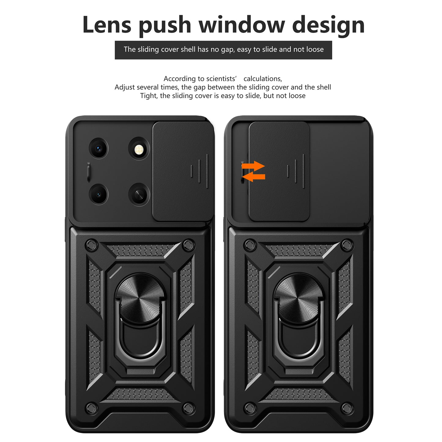 For Infinix Note 30i 4G Cover PC+TPU Slide Lens Guard Phone Case with Kickstand