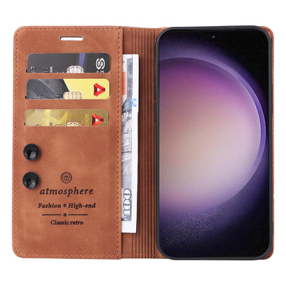 006 Series For Samsung Galaxy S23+ Case PU Leather Sucker Closure Phone Stand Cover
