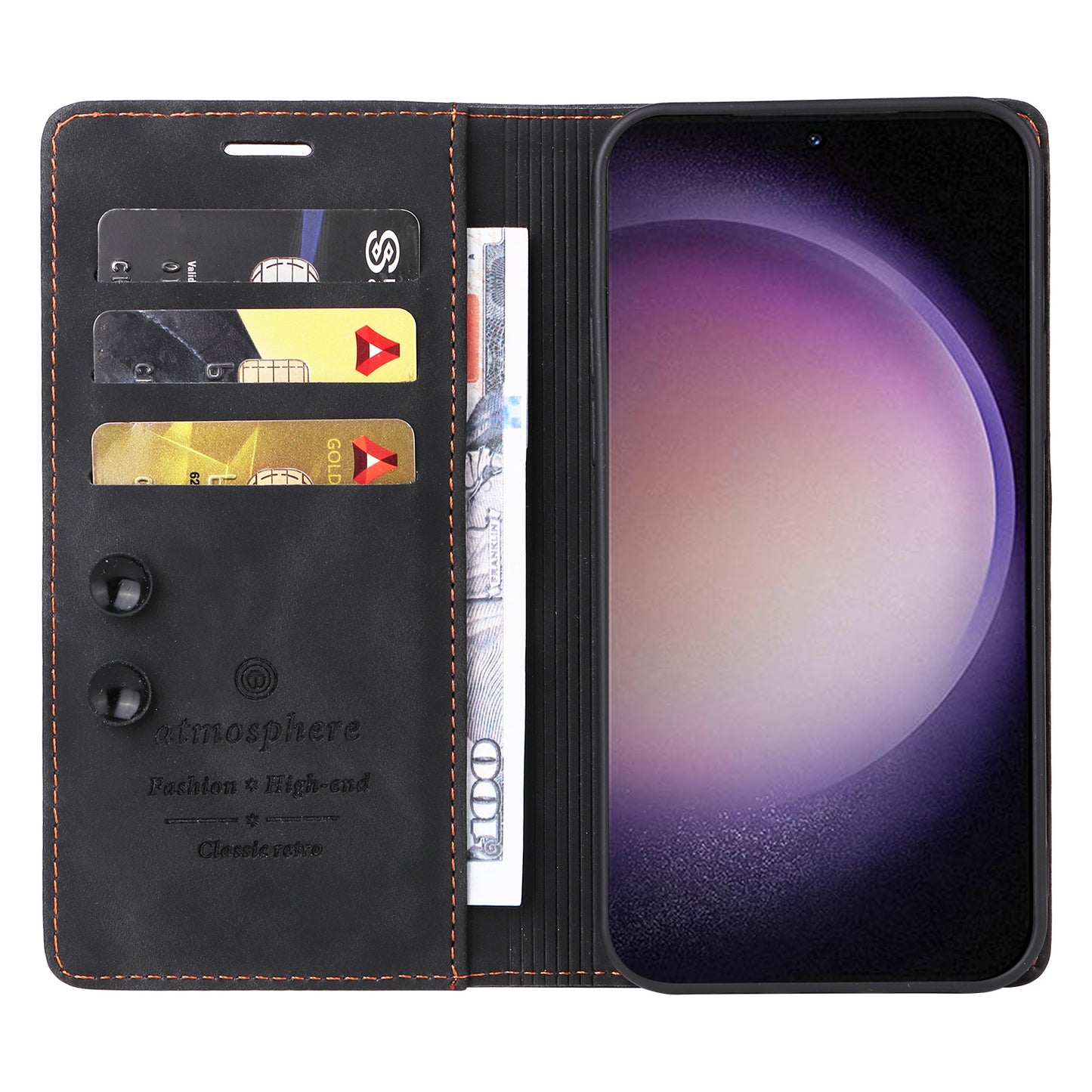 006 Series For Samsung Galaxy S23+ Case PU Leather Sucker Closure Phone Stand Cover