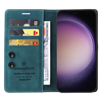 006 Series For Samsung Galaxy S23+ Case PU Leather Sucker Closure Phone Stand Cover