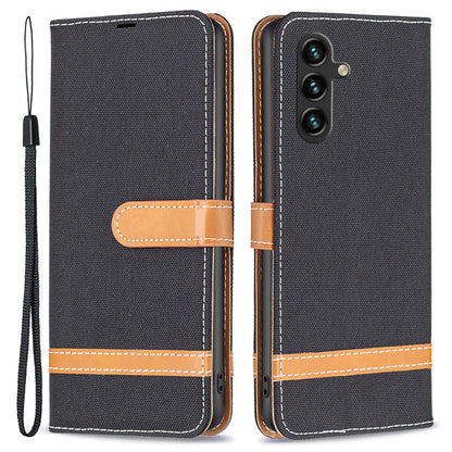 For Samsung Galaxy A15 4G Case Jeans Cloth Splicing PU Leather Phone Cover