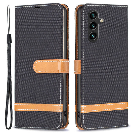 For Samsung Galaxy A15 4G Case Jeans Cloth Splicing PU Leather Phone Cover