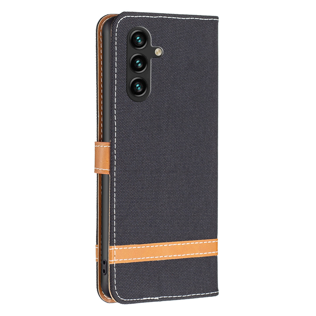 For Samsung Galaxy A15 4G Case Jeans Cloth Splicing PU Leather Phone Cover