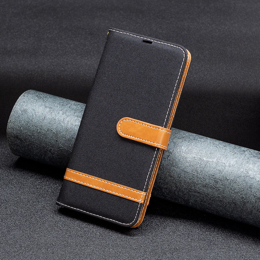 For Samsung Galaxy A15 4G Case Jeans Cloth Splicing PU Leather Phone Cover