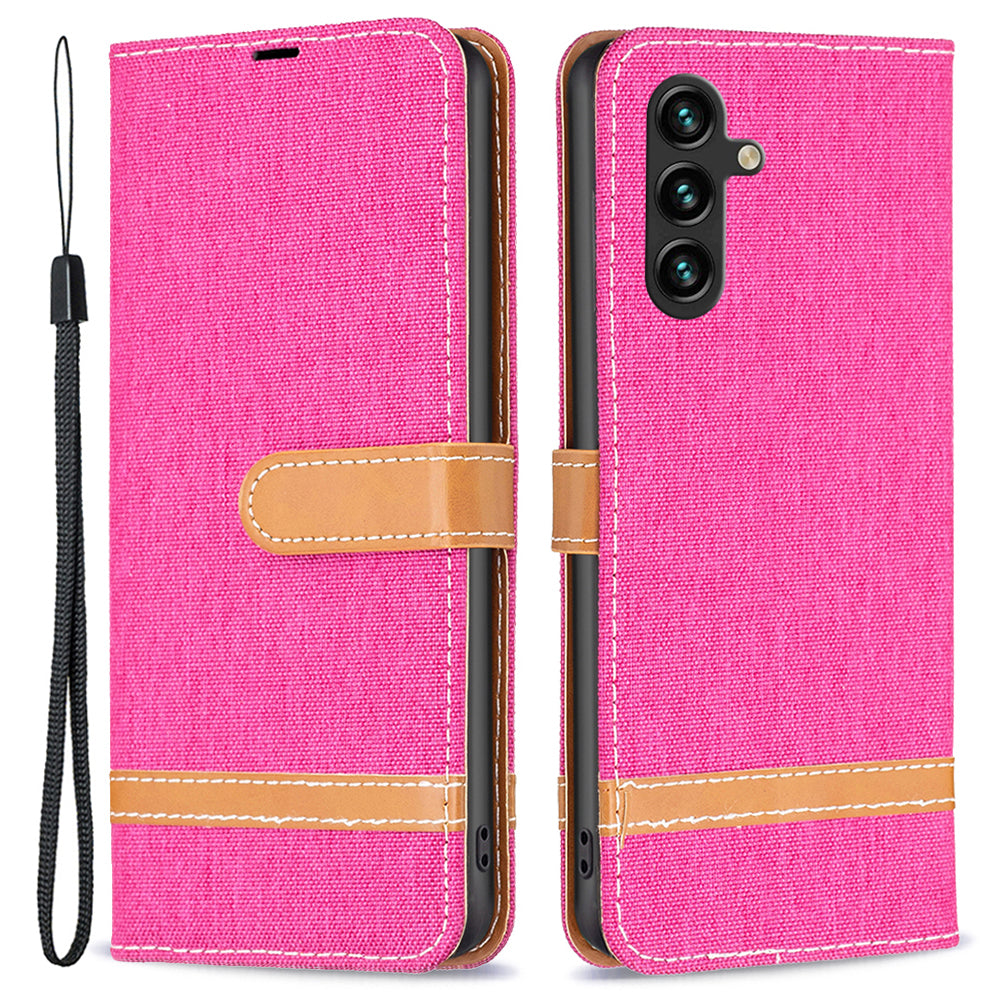 For Samsung Galaxy A15 4G Case Jeans Cloth Splicing PU Leather Phone Cover