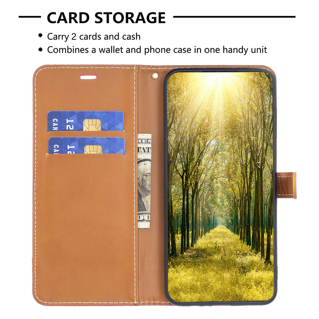 For Samsung Galaxy A15 4G Case Jeans Cloth Splicing PU Leather Phone Cover