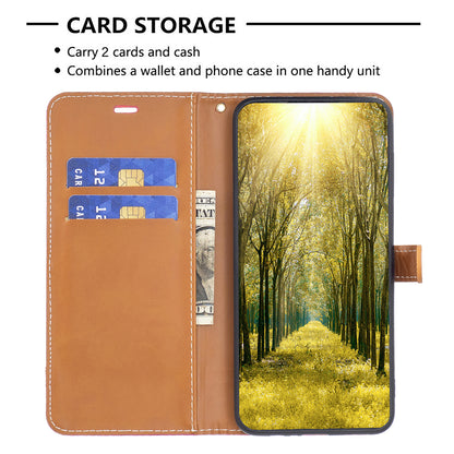 For Samsung Galaxy A15 4G Case Jeans Cloth Splicing PU Leather Phone Cover