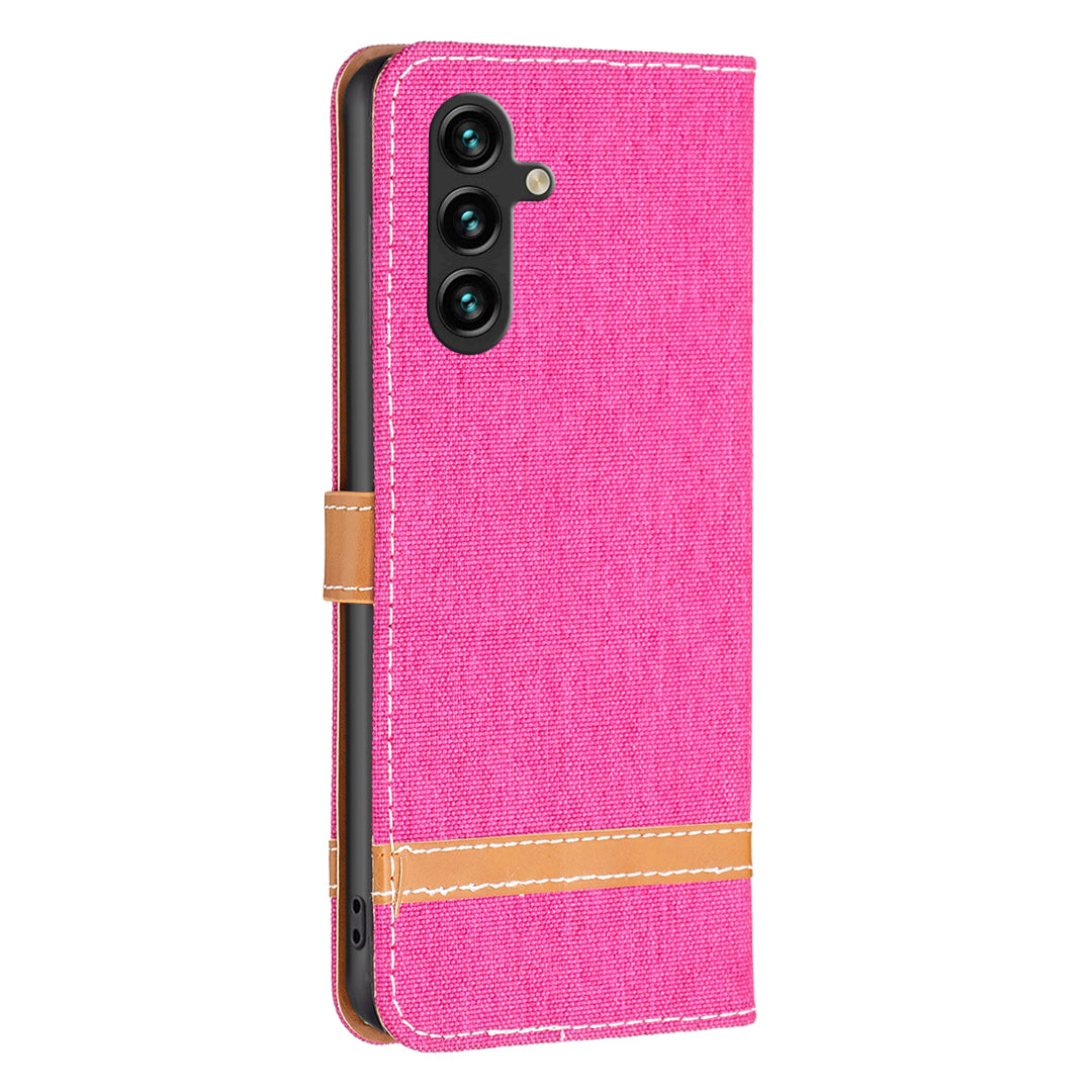 For Samsung Galaxy A15 4G Case Jeans Cloth Splicing PU Leather Phone Cover